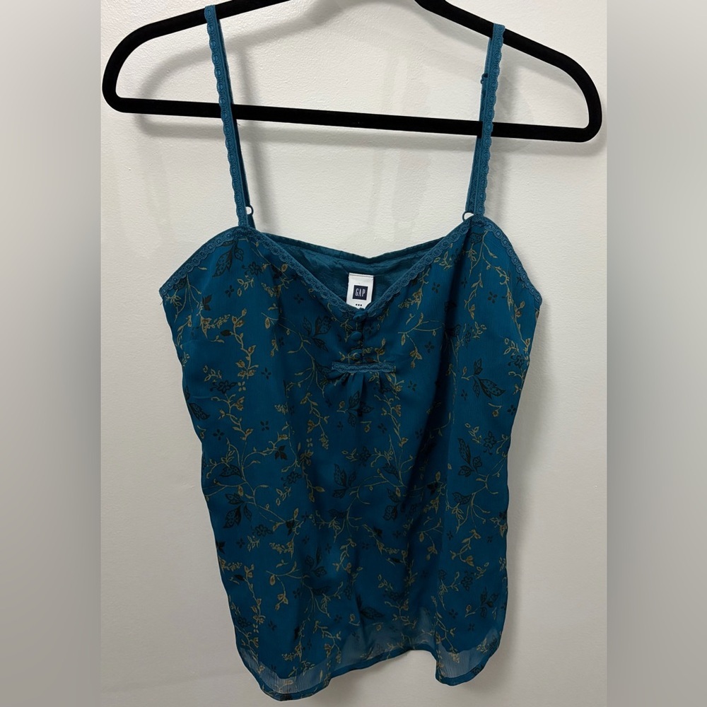 GAP Teal Floral Lace-Trim Spaghetti Strap Camisole